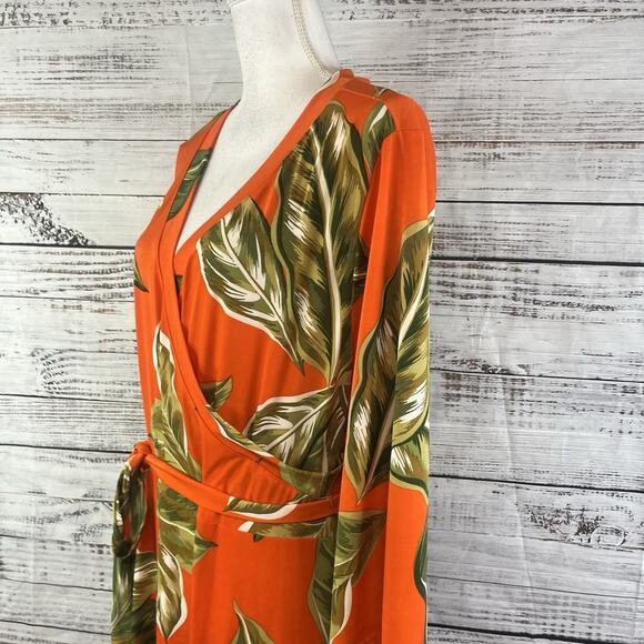 Mlle Gabrielle Dress Plus sz 3X Orange Tropical Slinky Midi Modest Wedding Beach - Picture 11 of 16